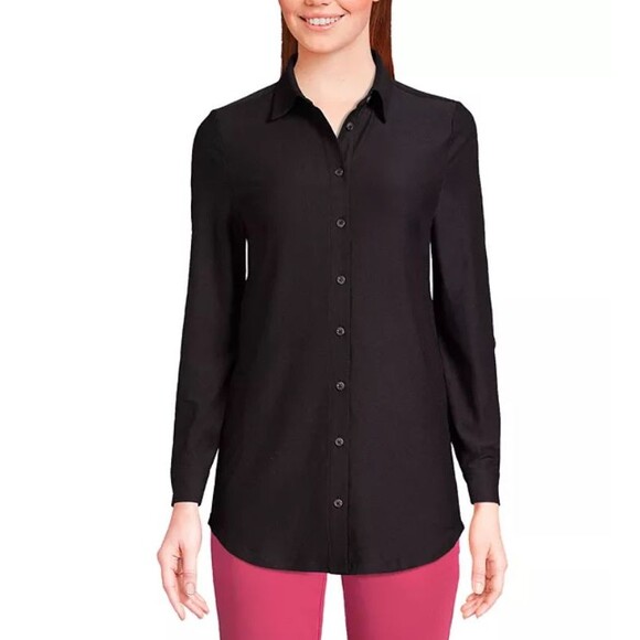 Land's End Women's Long Sleeve Soft Performance Roll Tab Tunic 2XL Black - Picture 1 of 12